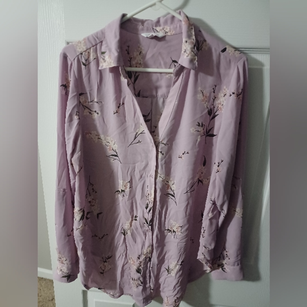 Ships FREE Candies Pink flower button up collared dress shirt XL